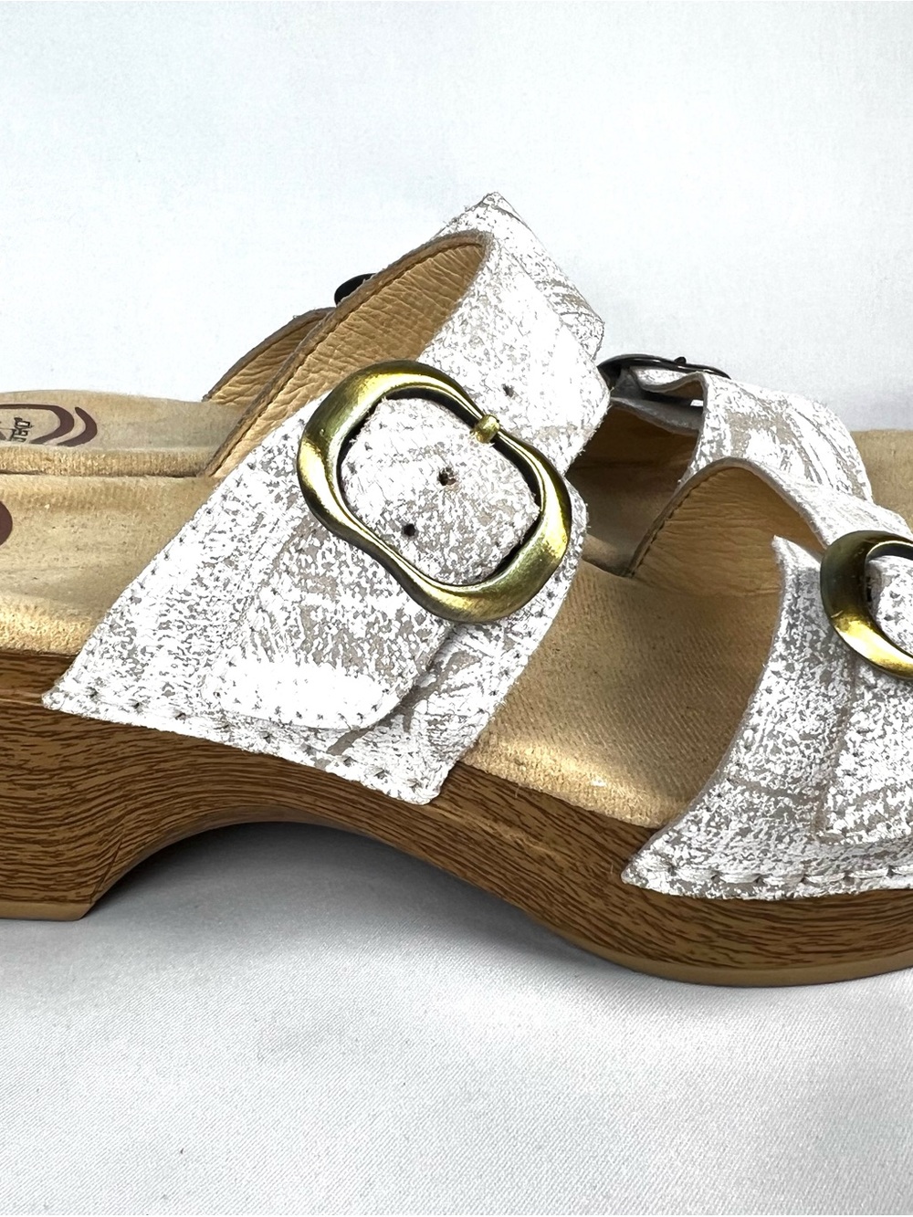 Dansko White Distressed Leather Double Strap Slide Sandals EU 38 Boho Comfort